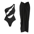 One Shoulder Push Up Two Piece Bikini Set With Bandeau Design