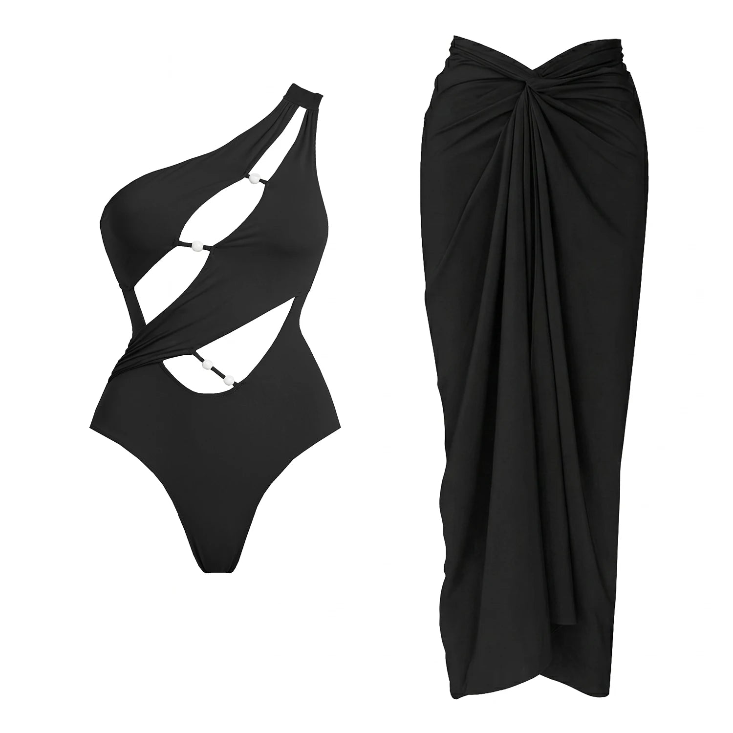 One Shoulder Push Up Two Piece Bikini Set With Bandeau Design