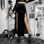 Punk High Waist Skirt With Bow Side Split Knee Length