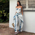 Playful Printed Vest And Trouser Set For Women Two Piece With Sleeveless Slip Top