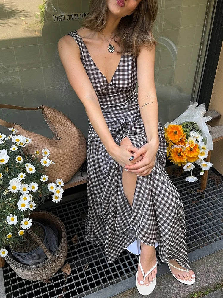 Polka Dot Pleated Maxi Dress With Slit V Neck Off Shoulder Sleeveless Evening Wear
