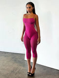 Slim Backless Playsuit With Low Neck High Waist Silhouette Ultra Stretch Sporty Romper