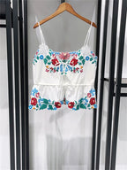 Romantic Floral Lace Embroidered Midi Set With Sleeveless Top And Side Slit Skirt
