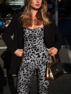 Leopard Print Sleeveless Jumpsuit For Women