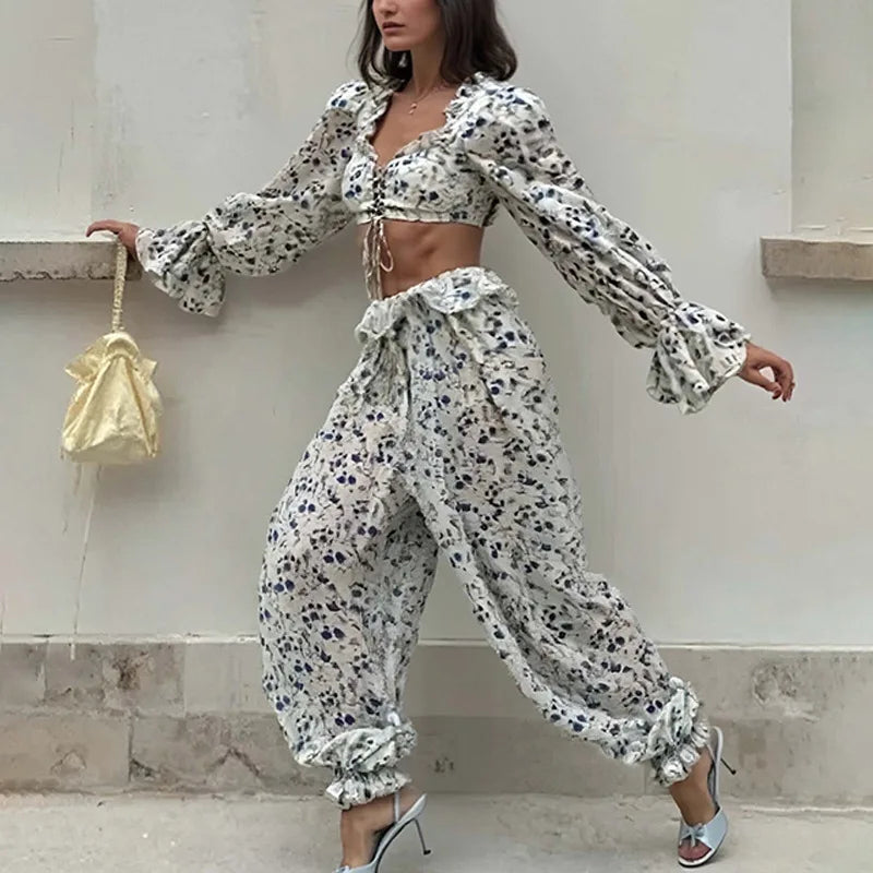 Breezy Ruffle Set With Lightweight Top And Flowing Trousers Casual Style
