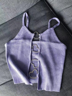 Ribbed Crop Top With Sleeveless Back Heart Decor Cami
