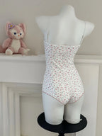 Charming Floral Print Lace Trim Slim Fit Sleeveless Bodysuit