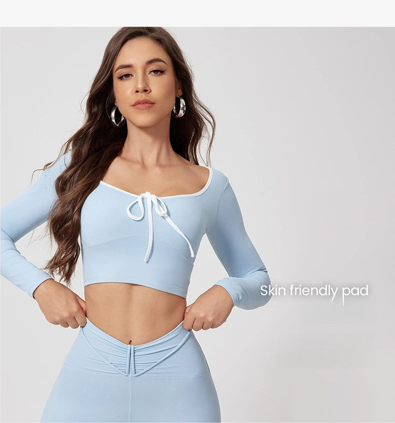 Woman Long Sleeve Seamless Round Neck Casual Yoga Clothes Gymwear Quick-Dry Running Workout Sportswear