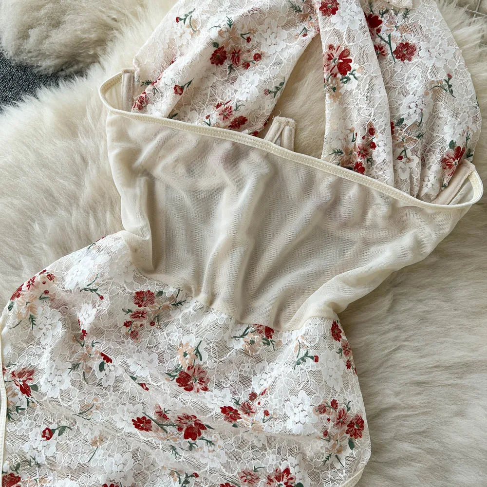 Floral Halter With Mesh Bodysuit