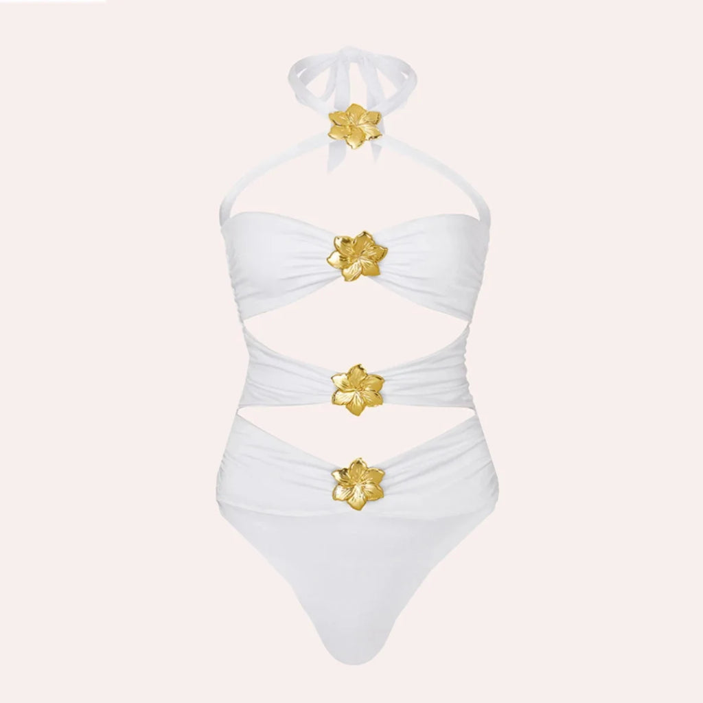 Off Shoulder Patchwork Belted One Piece Swimsuit With Cover Up for Beachside