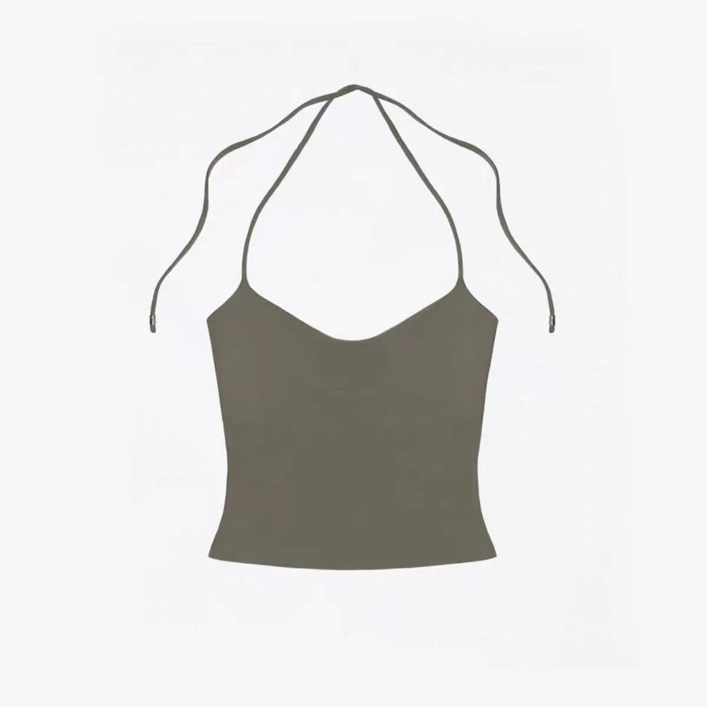 Lace Up Halter Tank And Suspender Long-sleeves Open Back Design For Chic Vibe