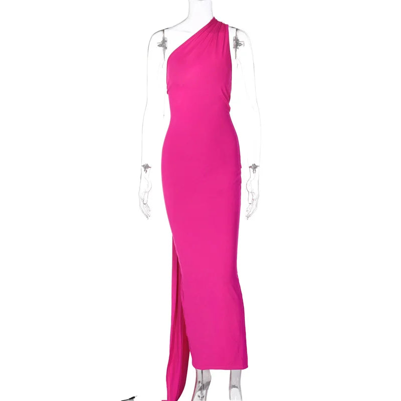 One Shoulder Backless Ruched Slim Long Dress