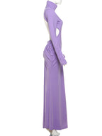 Peach Backless Maxi Dress With Waistless Silhouette And Ruched Elegance