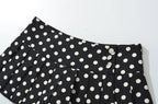 Black Polka Dot Pleated Mini With Shorts Lining Low Waist Skater Style Button Details