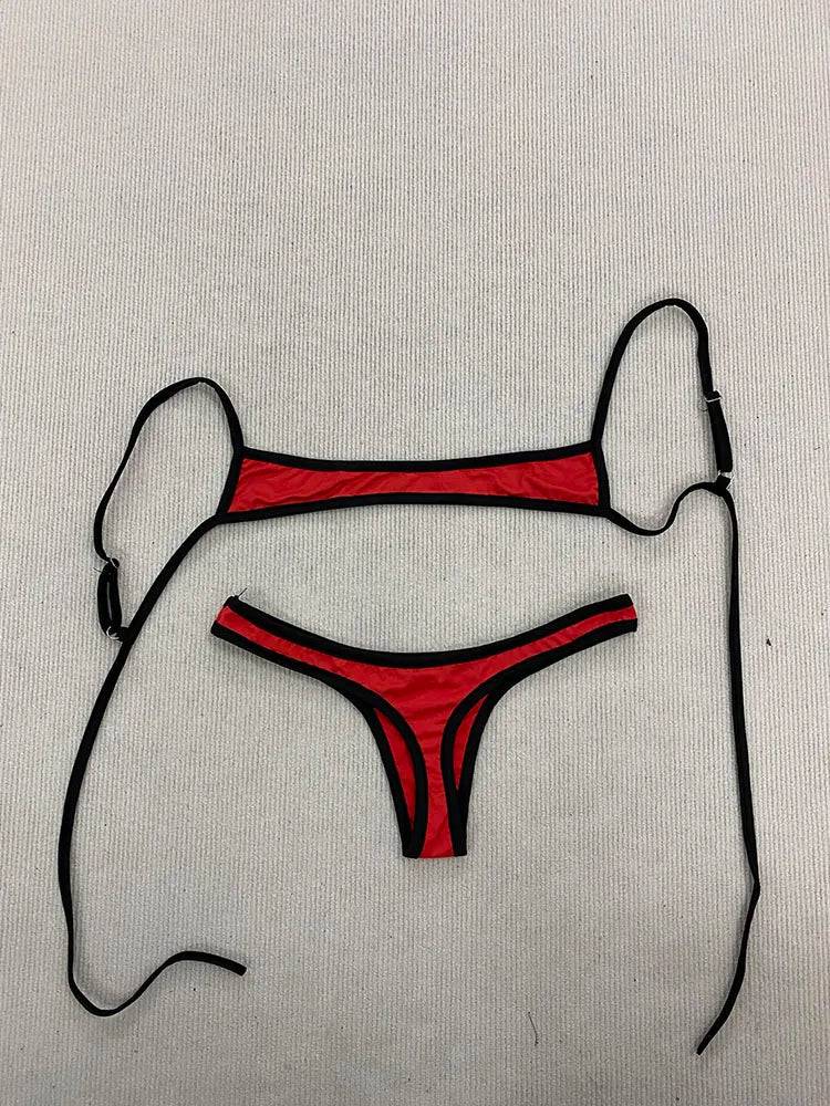 Y2K Retro Contrast Color Bikini With Backless Design And Adjustable Straps For Summer Beachwear