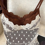 Lace Dots Wrapped Camisole With Pads Slim Fit Tank Top