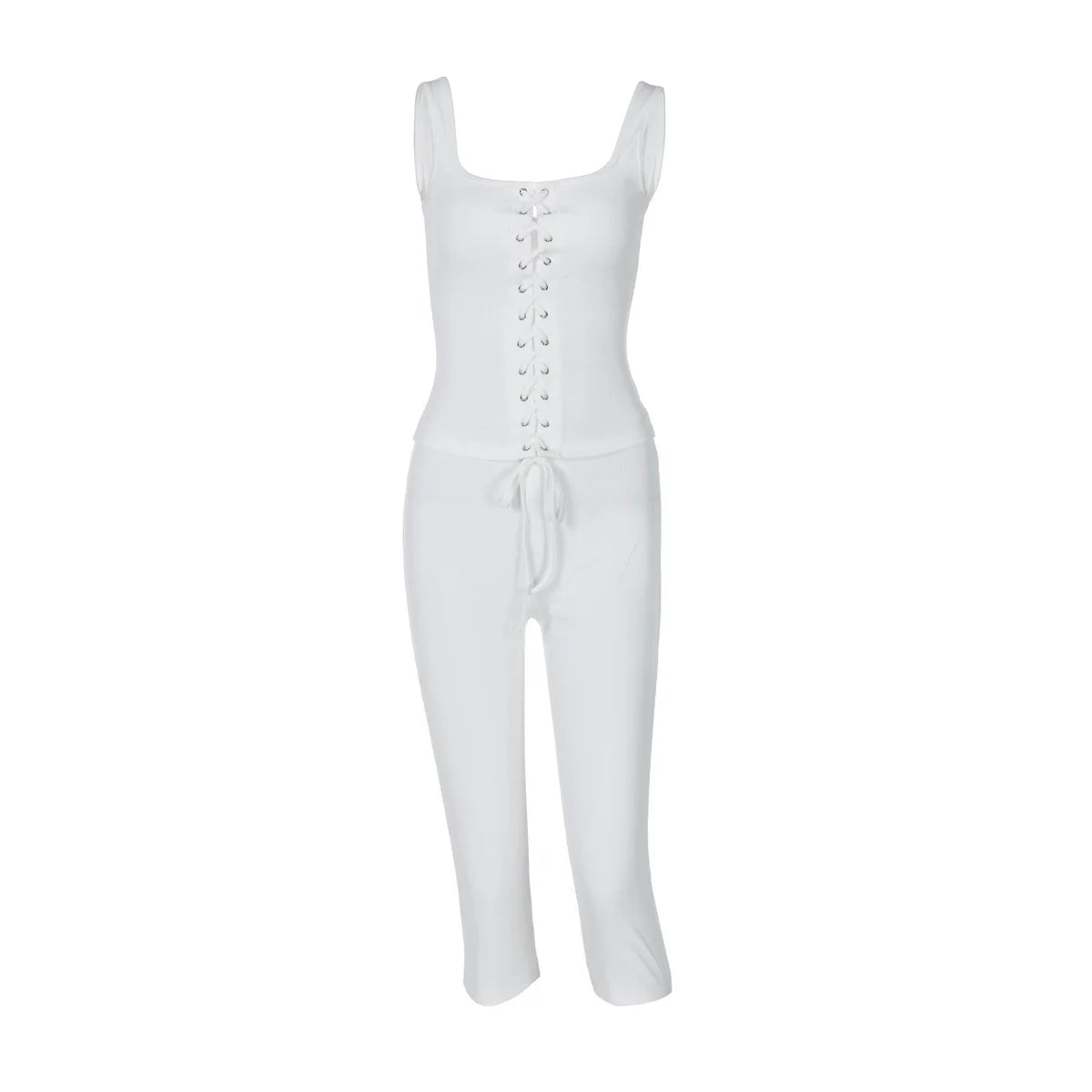 Two Piece Set For Women Sleeveless Tie Front Tank Top And Capri Pants