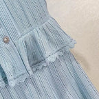 Lace Patchwork Dress With Ruffle Layers And Short Sleeves