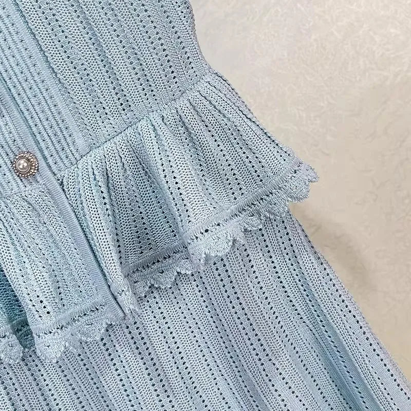 Lace Patchwork Dress With Ruffle Layers And Short Sleeves