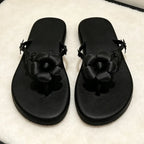 Pink Satin Flower Decorated Flip Flops For Women Comfortable Split Toe Sandals