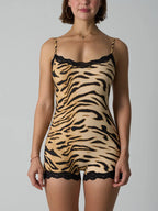 Animal Print Lace Suspender Jumpsuits For Women