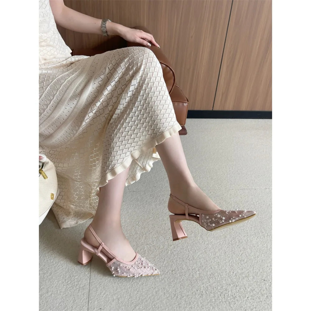 Chic Pointed Toe Slingback Pumps With Breathable Mesh