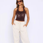 Floral Print Y2K Sleeveless Crop Camisole Top With Round Neck