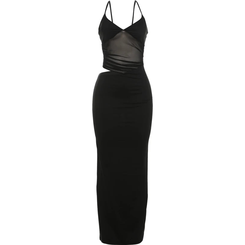 Mesh Patchwork Maxi Dress With Backless Silhouette Sleeveless