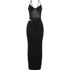 Mesh Patchwork Maxi Dress With Backless Silhouette Sleeveless