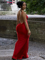 Coquette Backless V-Neck Evening Maxi Dress With Mermaid Silhouette
