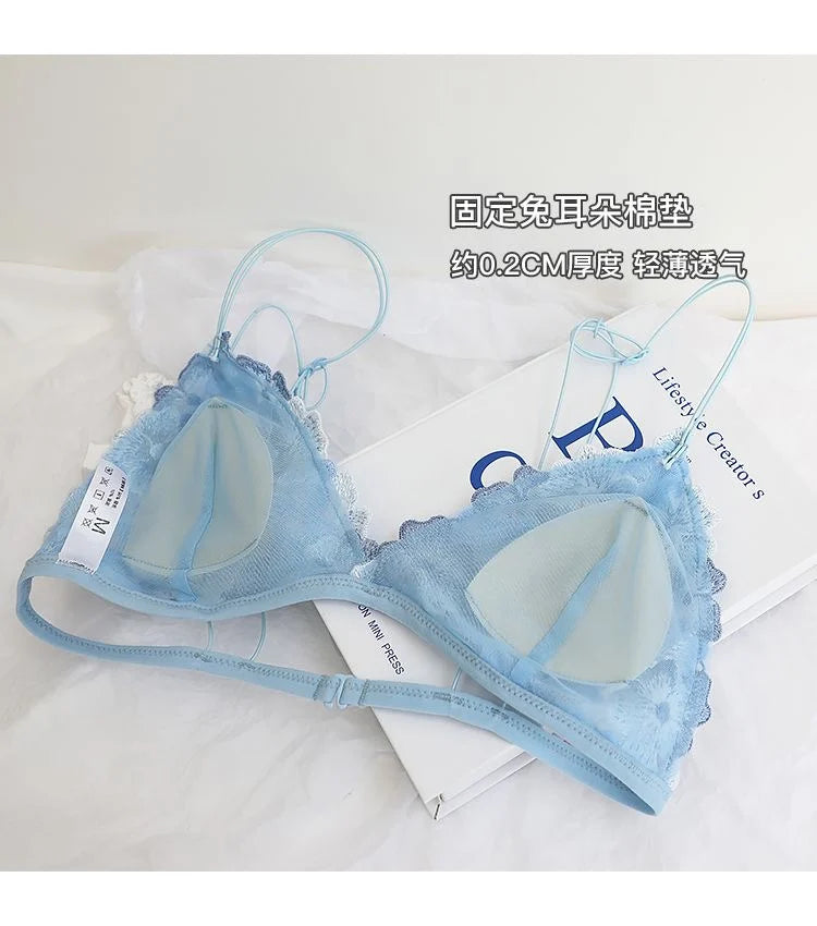 Whisper Lace Wireless Bralette Set In Ultra Thin Embroidered Mesh For Small Busts Delicate Comfort
