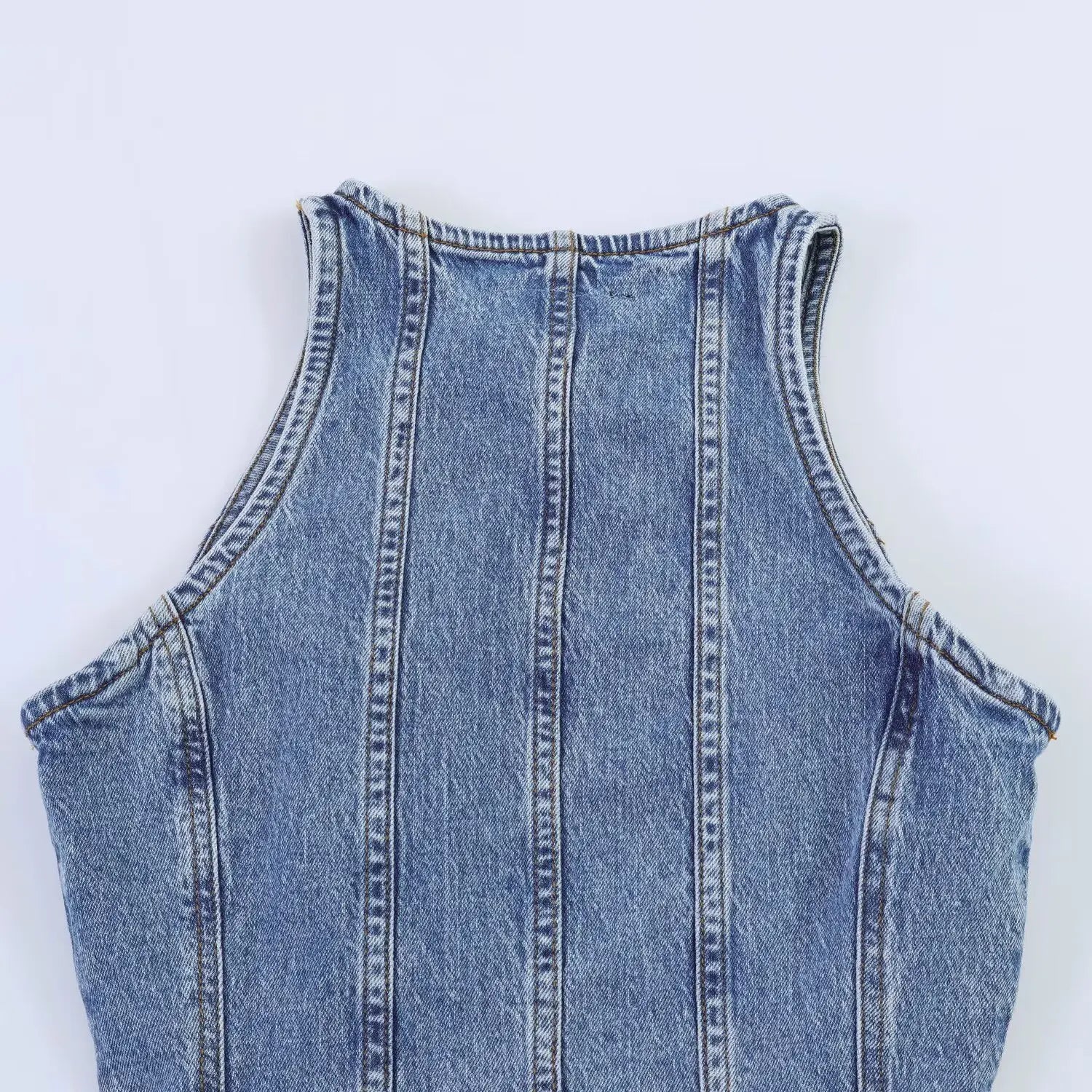 Casual Denim Mini Dress For Women Sleeveless Round Collar Single Breasted Slim Fit