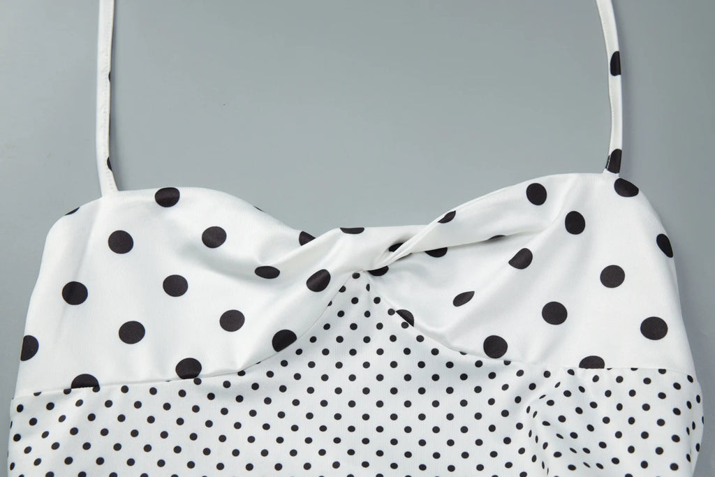 Backless Lace Up Polka Dot Maxi Dress
