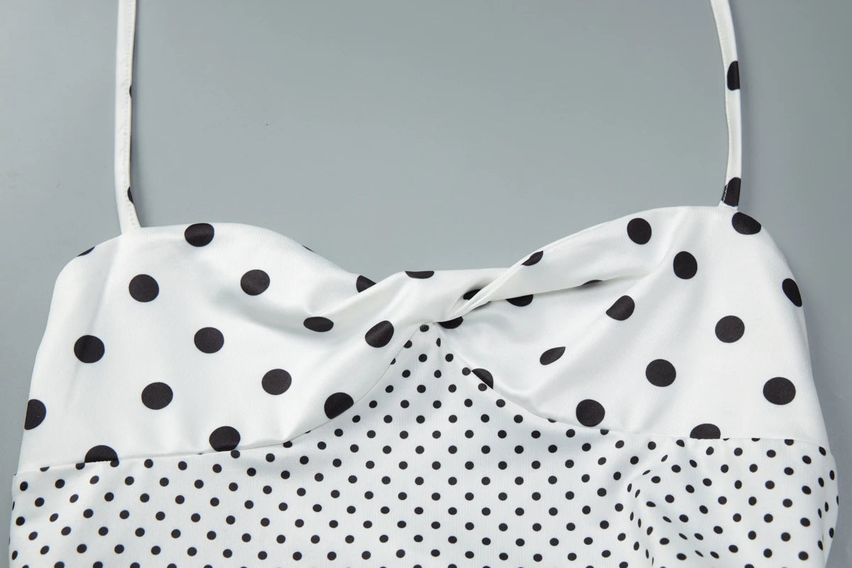 Backless Lace Up Polka Dot Maxi Dress