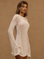 A Line Knit Mini Dress With Slash Neck And Bell Sleeves