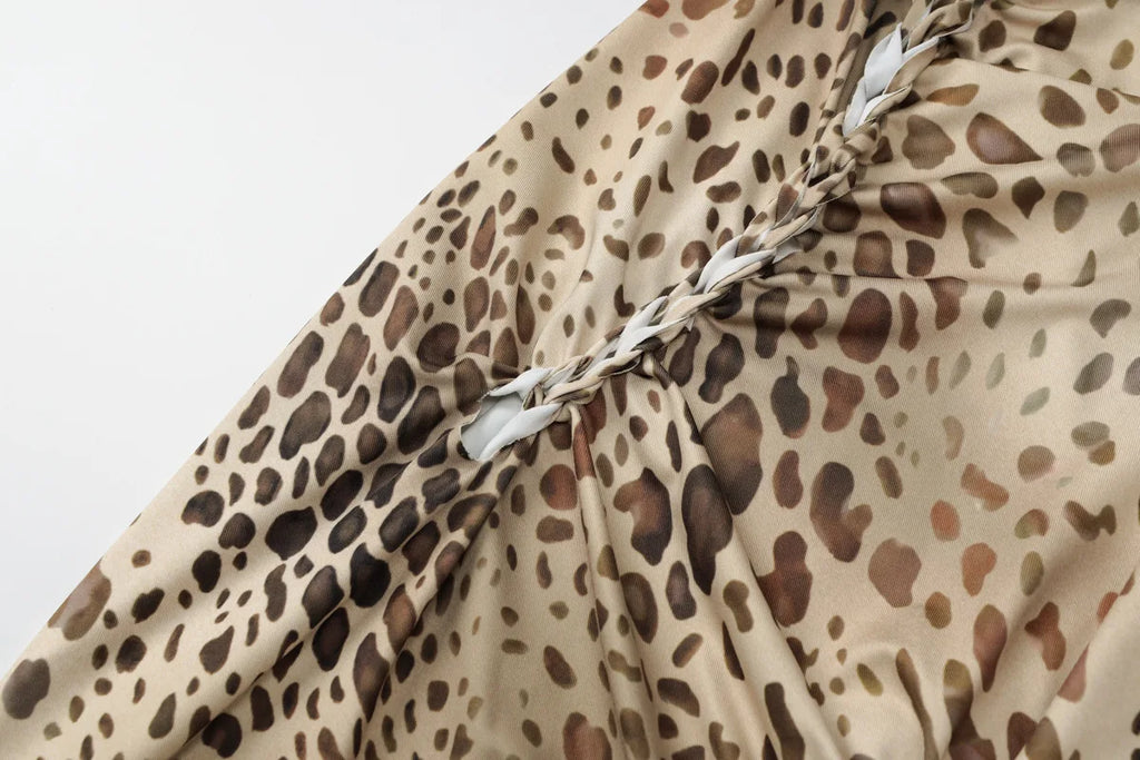 Leopard Print Halter Maxi Dress With Backless Silhouette Embellished Bandage Style
