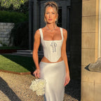 Lace Up Corset Crop Top Elegant Sleeveless Halter Bustier Tank Chic Slim Shaper Vest