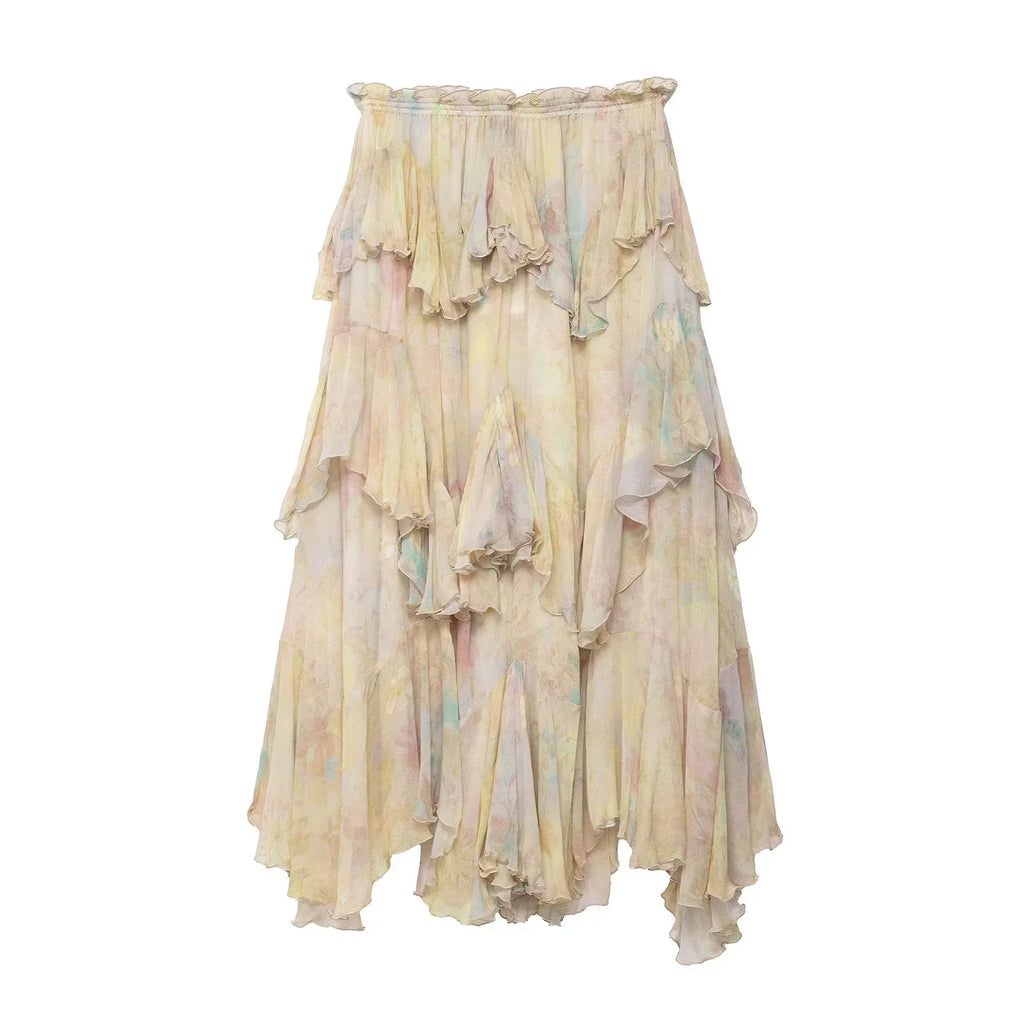 Tiered A-Line Print Ruffle Skirt