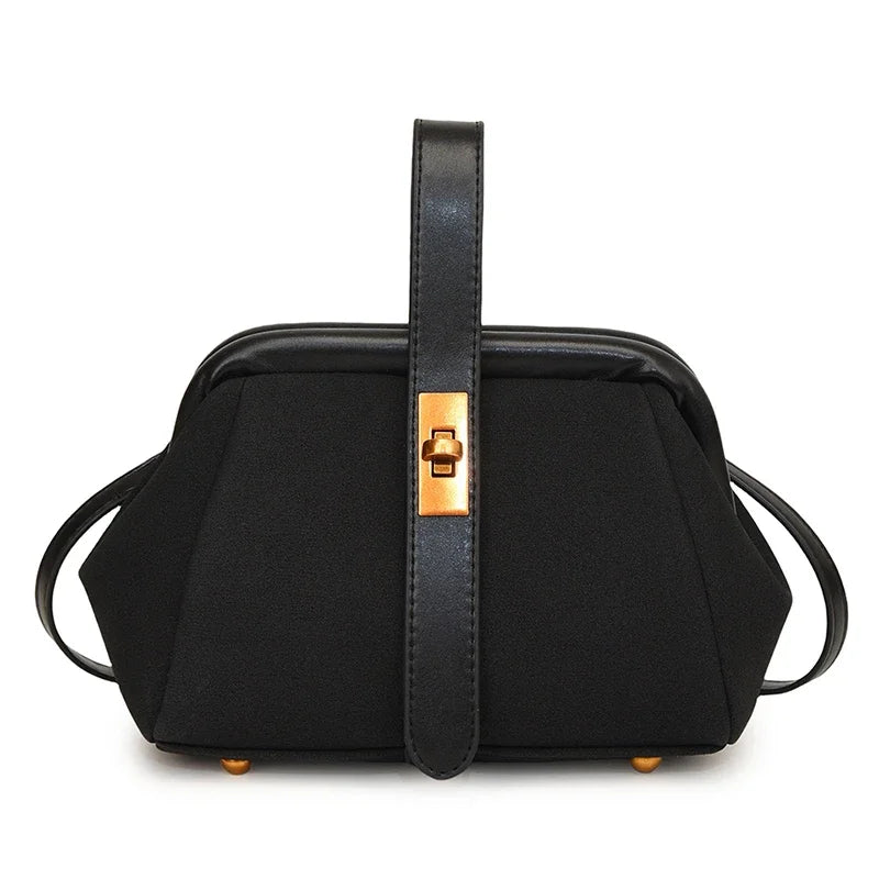 Luxe Faux Suede Frame Shoulder Bag With PU Accent Elegant Crossbody