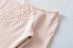Soft Cotton Long Sleeve Lace Trim V Neck Top Feminine Style