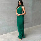 One Shoulder Backless Ruched Slim Long Dress