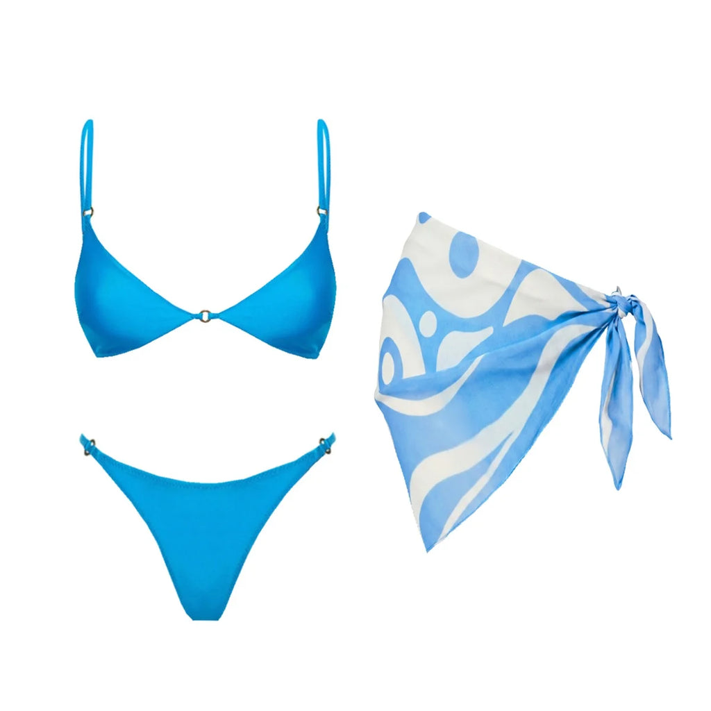 Blue Push Up Bikini Set For Women Adjustable Straps Flattering Silhouette Boutique Swimwear