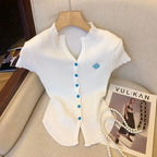 Luxe Knit Cropped Blouse V Neck Cardigan Slim Fit Top