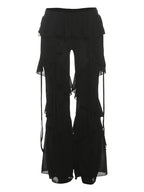 Irregular Tiered Flare Pants With Patchwork See Through