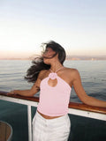Pink Floral Halter Tank Top Sleeveless