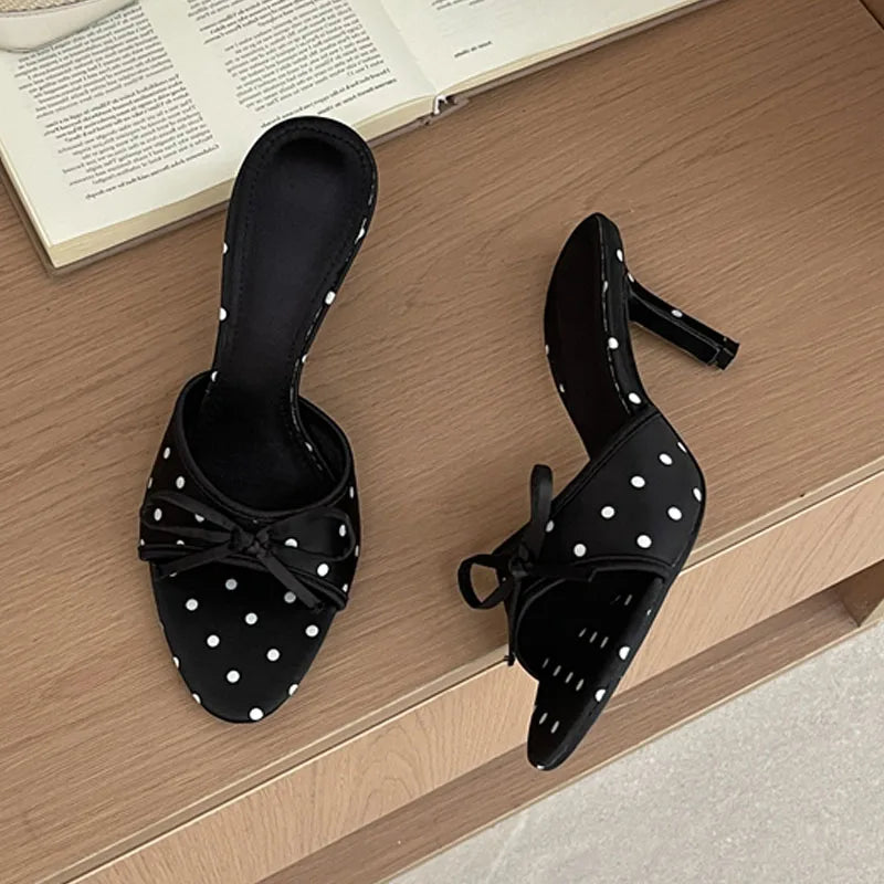 Silk Polka Dot Butterfly Knot Heels
