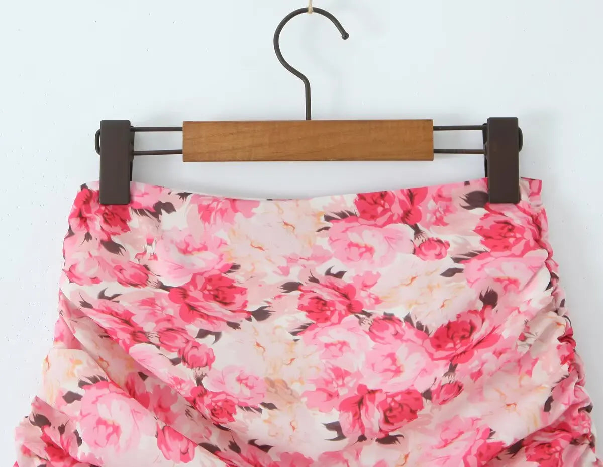 Boho Floral Print 2 Pieces Skirts Set Holiday Summer Women Sexy Backless Halter Top + Mini Skirt
