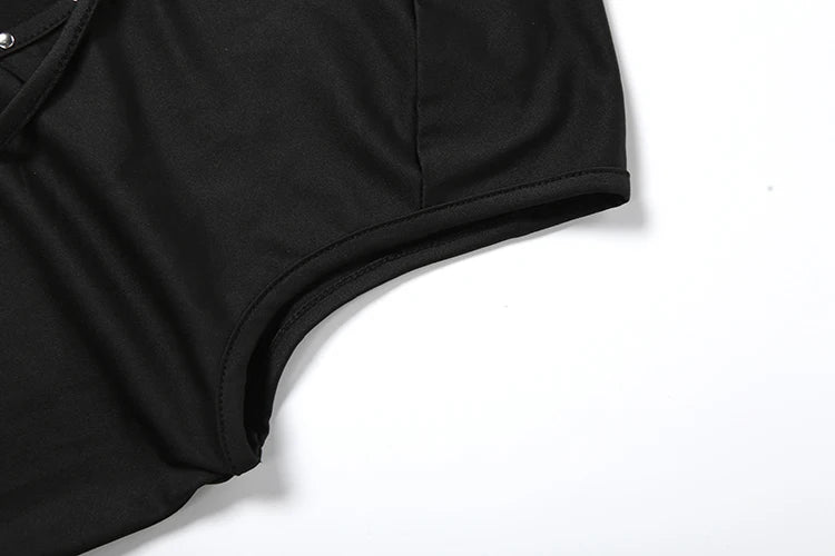 Rivets Decoration Top Stand Collar Navel Exposed Bandage Look Edgy Chic High Street Fashion