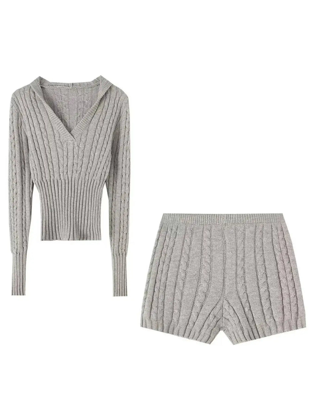 Sexy Vintage Hooded Knitted Long Sleeve Set
