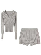 Sexy Vintage Hooded Knitted Long Sleeve Set
